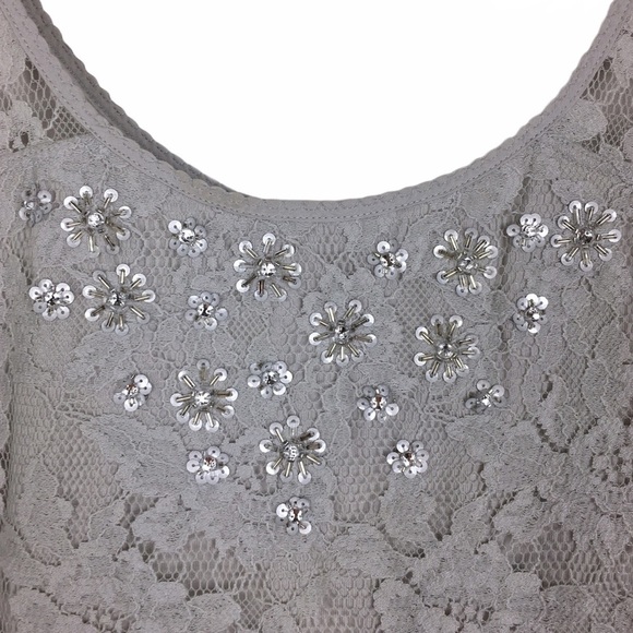 ABERCROMBIE & FITCH Tank Top Lace Rhinestones Floral Flowers Stretch Y2K Small - Picture 3 of 10